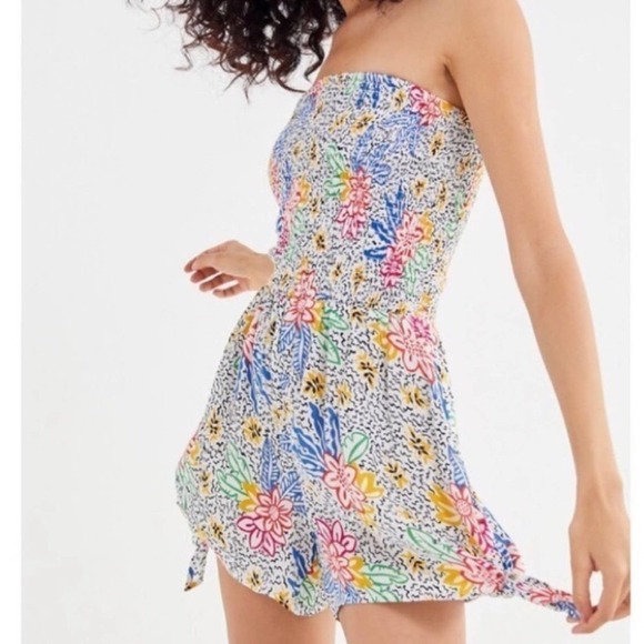 Urban Outfitters Pants - URBAN Outfitters UO Sherri Smocked Strapless Colorful Floral Romper Size Small